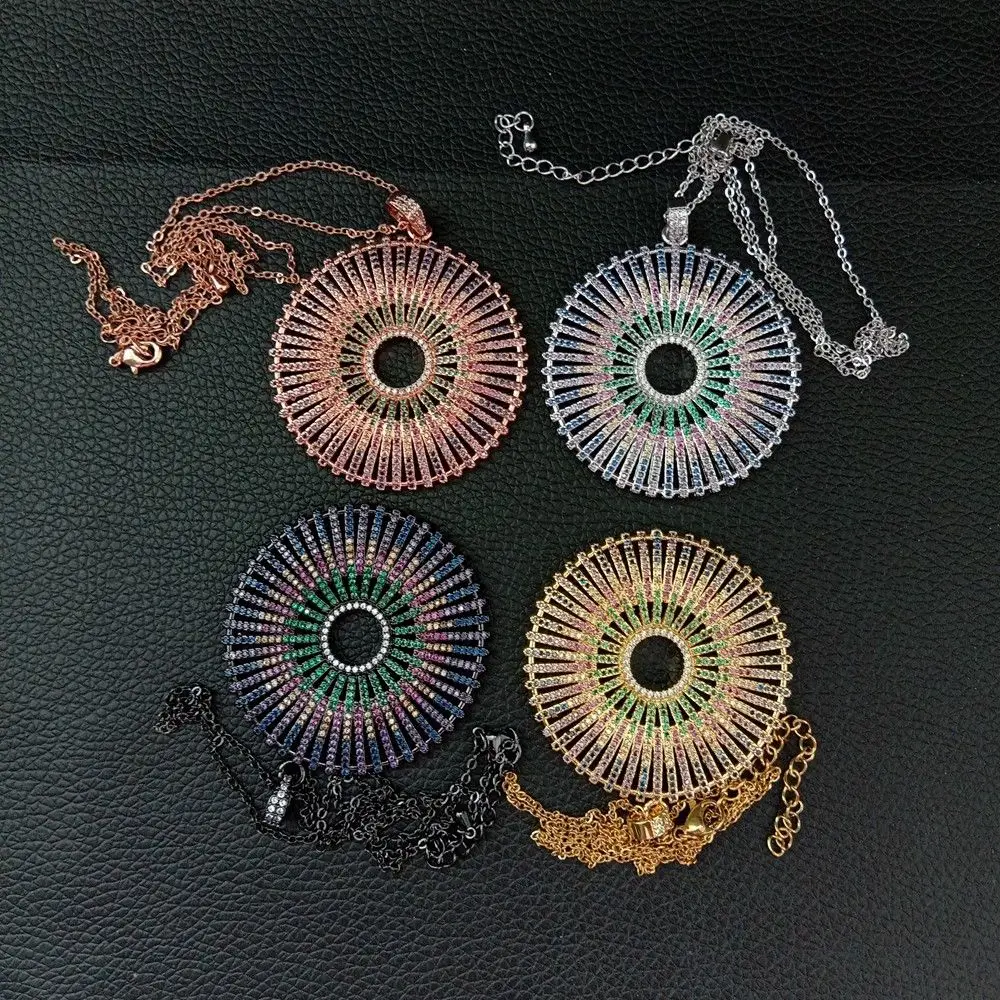 

1pc 48mm Mixed Color golden plated multi color Cz pendant chain necklace