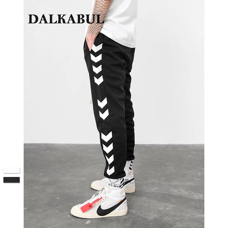 w Tráfico Impresa A Línea Pista Lateral Jogger Casual Otoño Pantalones Carril Streetwear Sweatpants A white Black 2018 Rayas qXwEBAC