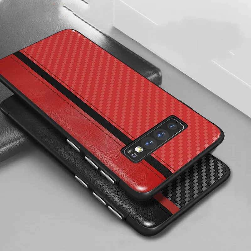 XIAOEGG Phone Case Leather Cases For Samsung S8 S9 S10 Carbon Fiber + Thin Back Cover for Galaxy Note 8 9 |