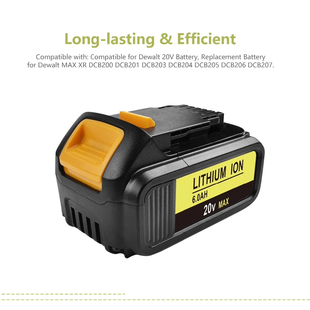 Powtree для DeWalt 20 в 6000 мАч DCB200 перезаряжаемые электроинструменты Li lon сменный