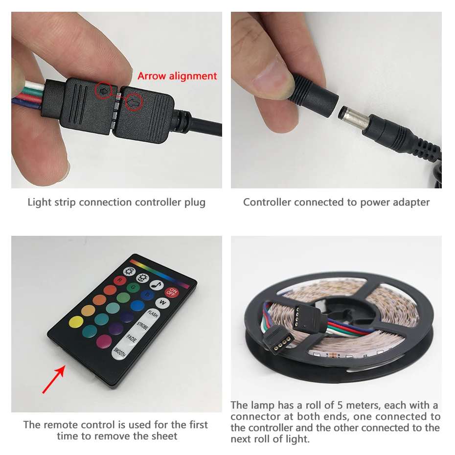 5M Waterproof LED Strip Light RGB SMD 3528 Flexible Led Strip DC 12 V 5 Meters RGB LED Light Addressable With Remote App Control (4)