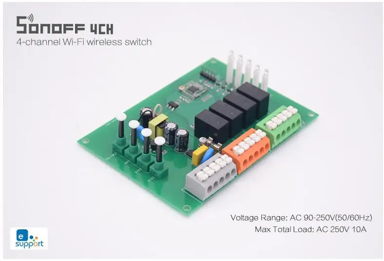 Sonoff 4CH R2, Модуль Автоматизации умного дома на din-рейке, беспроводной WiFi Пульт дистанционного управления, умный переключатель, работает с Alexa Google