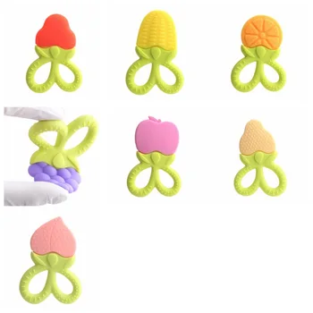 

Cute Infant Baby Silicone Teethers Teething Toys Soft Silicone Fruit Orange Peach Teethers with Pacifier Clip