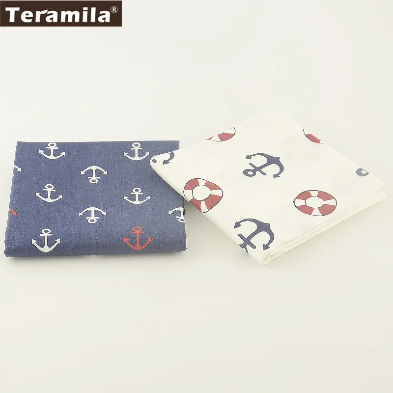 Teramila хлопок Ткань печатных якорь конструкции 2 шт./лот 50 см x 100 см лоскутное Вышивание Текстиль для дома квилтинга украшения Tecido