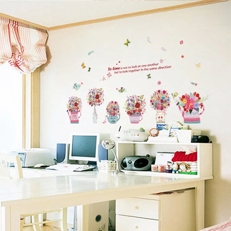 Красочные цветы наклейки на стену Горшечное растение Цветочная корзина бабочка наклейки домашний декор художественные наклейки на стены для гостиной спальни