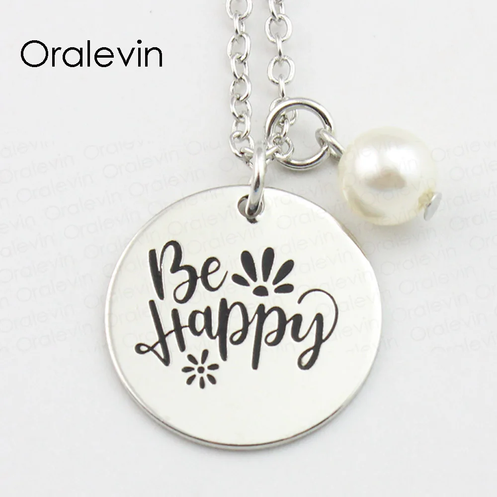 

BE HAPPY Inspirational Hand Stamped Engraved Accessories Charms Custom Pendant Necklace Gift Fashion Jewelry,10Pcs/Lot, #LN749