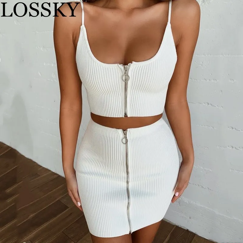 

Crop Cami Top & Mini Skirts Set Summer Striped Spaghetti Strap Zipper Crop Tops Two Piece Mini Slim Skirt Sets Sexy Outfits Suit
