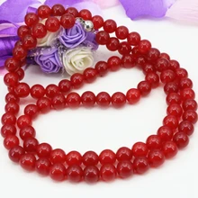 Nuevos encantos de la manera natural calcedonia jade jaspe rojo redondo 10mm cuentas de collar de cadena larga para las mujeres regalos de la joyería 34 pulgadas B3210