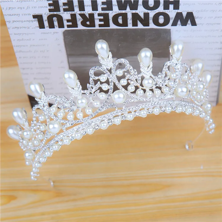 Faux Pearl Wedding Bridal Tiara Crown Little Girls Princess Crystal Rhinestones Exquisite Headband Birthday Tiaras, Silver (3)