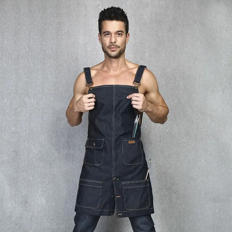 Unisex Sexy Denim Apron Overall Pocket Restaurant Cafe Kitchen Painting