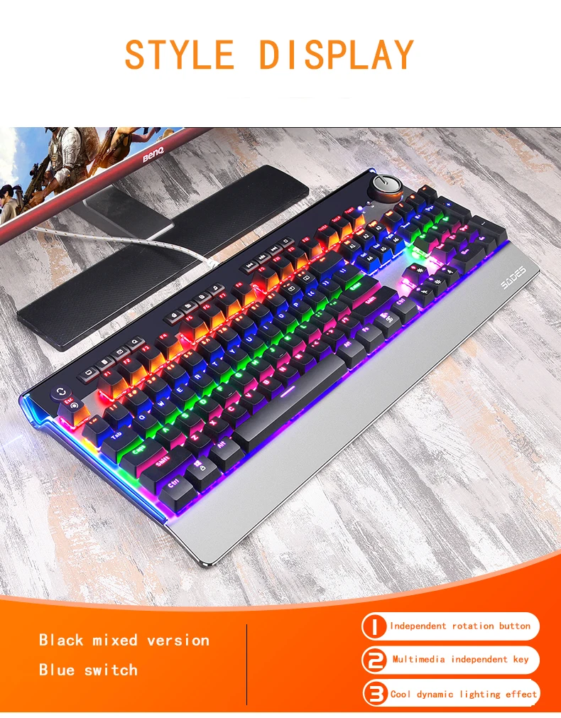 SADES профессиональная электронная механическая клавиатура синий переключатель большая рука поддержка игровая клавиатура светодиодный клавиатура с подсветкой