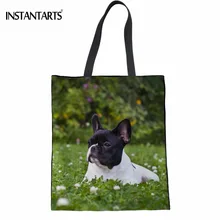 INSTANTARTS милые 3D Животные Французский бульдог печати женские хлопковые сумки многоразового использования для покупок тканевые сумки модные женские сумки из переработанного материала
