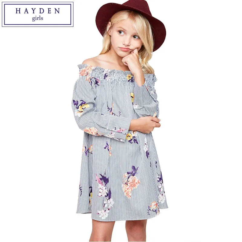 HAYDEN Girls Off Shoulder Floral Dress Teen Girls Long Sleeve Dresses 2017 Fall Brand Designer Clothes for Teenagers Age 7 to 14