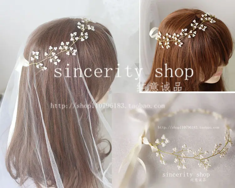 Korean Popular New Bridal Pearl Flower Garland Headband Braid