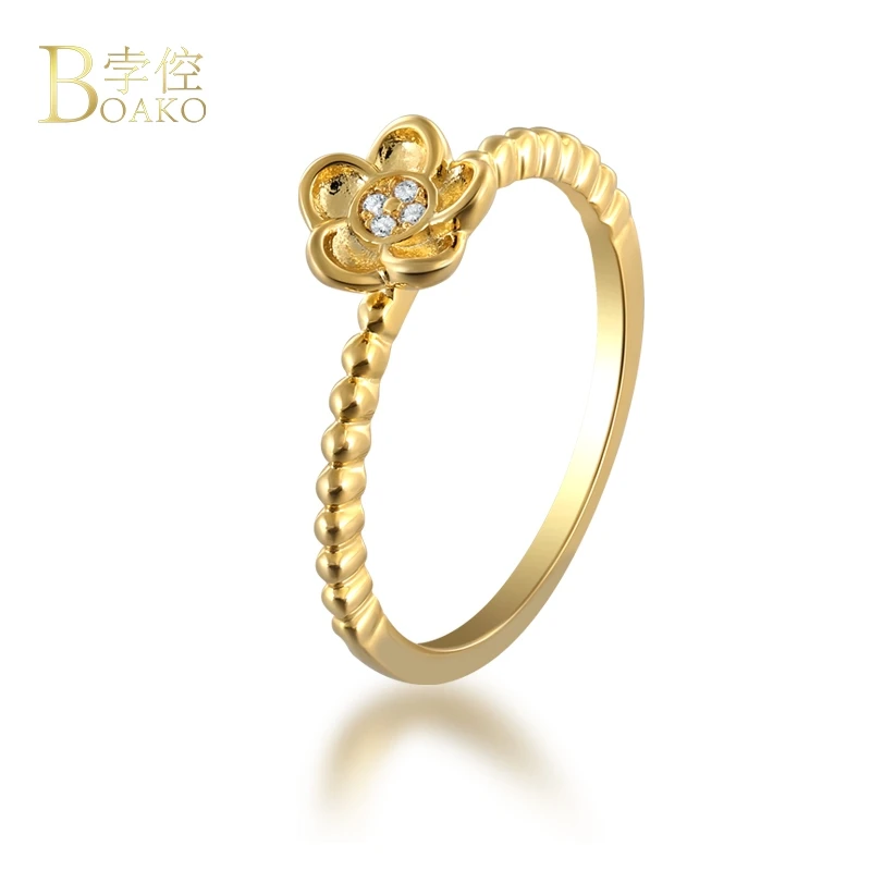 

BOAKO Delicate Zircon Crystal Five Petals Flower Rings for Women Ladies Girls Fashion Gold Color Finger Ring bague femme B3