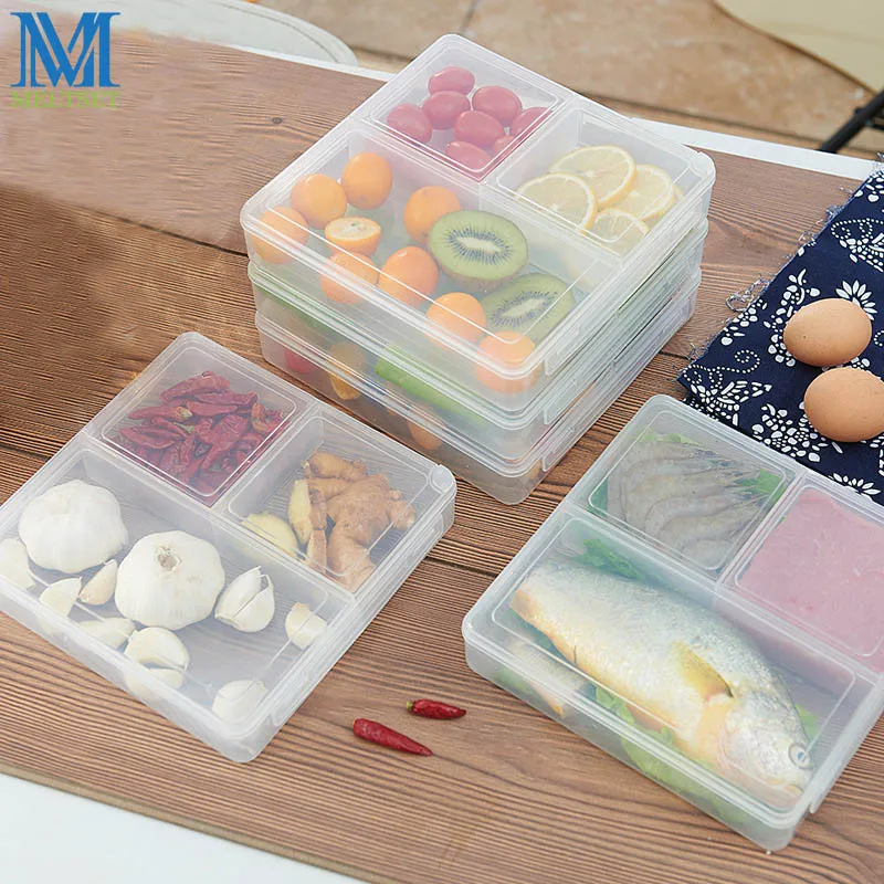 

Microwavable Food Storage Box 3 Lattice Vegetable Fruit Crisper Transparent Kitchen Food Organizer Container Microwave Oven Safe