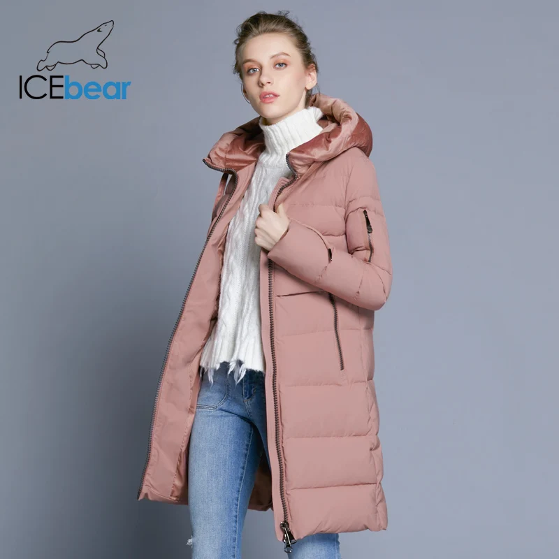 ICEbear 2018 nuevo de alta calidad de tela de terciopelo mujer abrigo de invierno de mujer con capucha chaqueta con capucha gruesa cálida ropa de mujer GWD18232 - 1