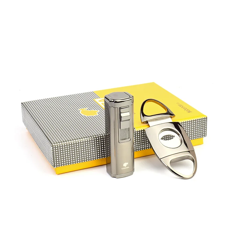 

COHIBA Fine Cigar Suit with 3 Jet Flame Cigarette Cigar Lighter and Cigar Cutter/ Scissors, without Gas Lighter