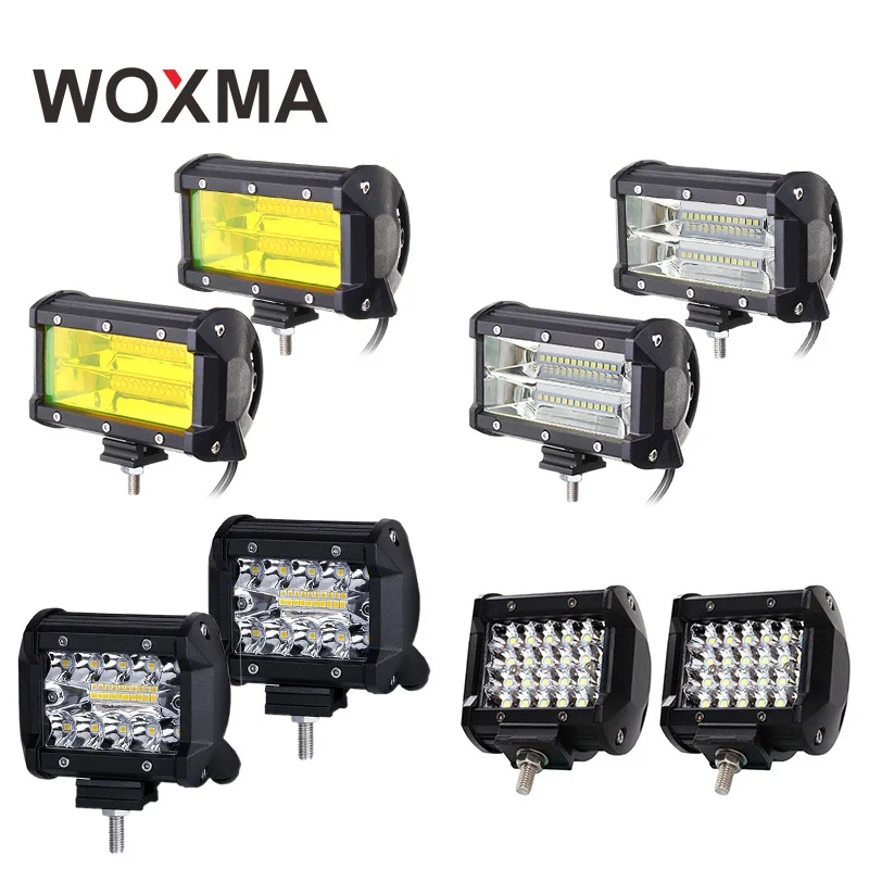 Beste 4x4 LED Bar 12 v Verlichting 60 w Auto Mistlamp Motorfiets Offroad 72 w Flood Boot 6000 k Wit Geel Combo Auto Pickup Lamp WOXMA