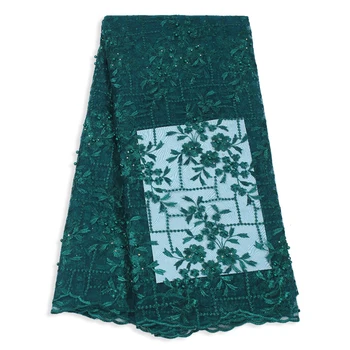 

New Fashion Water Grreen French Tulle Lace Fabric High Quality With Beaded&Stones Embroidery Net Laces For Women Party 5Yards