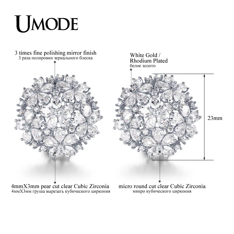 UMODE New Fashion Earring Jewelry For Women White Gold Color Cubic Zirconia Flower Cluster Stud Earrings AUE0188B