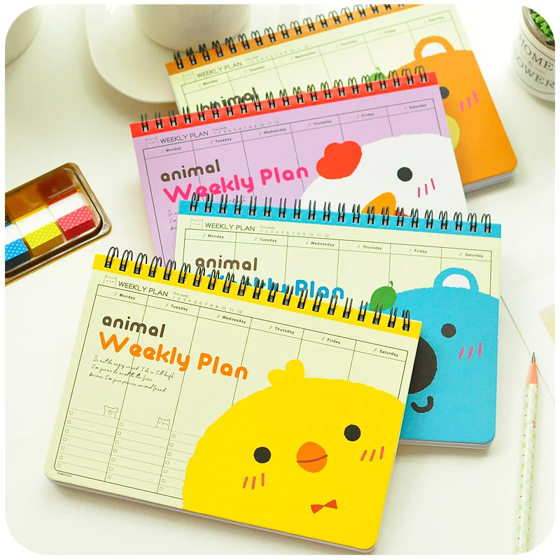 

Coil Weekly plan Animal Spiral Notebook Diary books agenda caderno escolar stationery office School supply E508