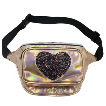 

Holographic Pack Cute Iridescent Waist Bag Heart Sequin Rainbow Bum Bag With Adjustable Belt For Party Festival Rave Trip