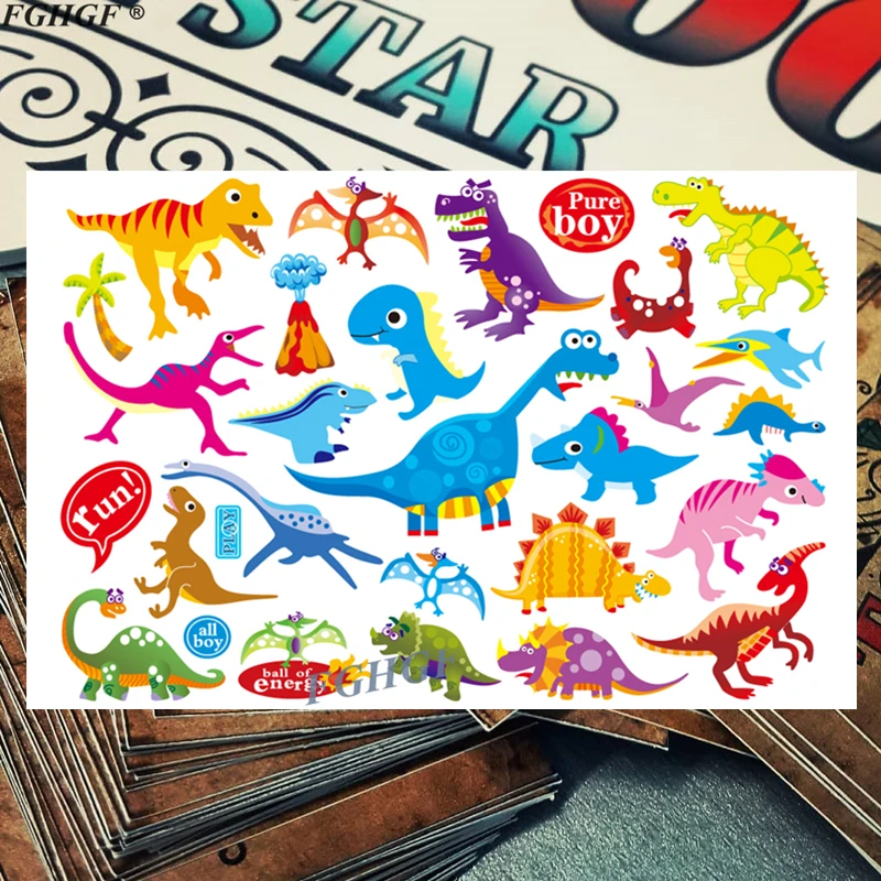 

Cartoon cute dinosaur Child Temporary Body Art Flash Tattoo Sticker 17*10cm Waterproof painless tattoo free shipping