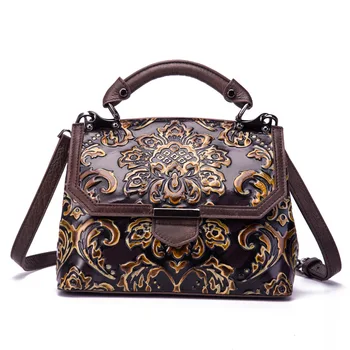 

High Quality Genuine Leather Women Cowhide Top Handle Bags Vine Embossed Tote Handbag Vintage Crossbody Shoulder Messenger Bag