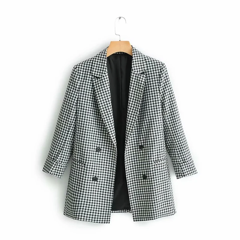 

Ginham Printed Jackets Womens Double Button Closure Blazers Women Long Sleeve Coats Female Front Two Pockets Blazer EB10