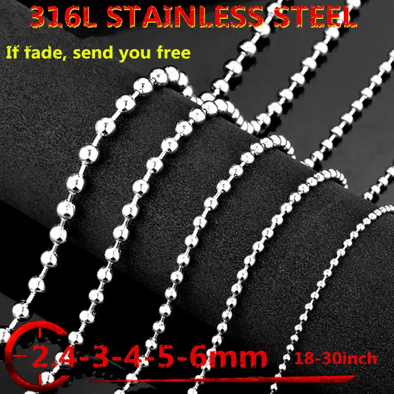 

KLDY Men's Stainless Steel ball chain necklace Keychain Dogtag steel ball chain of round men black necklace jewelry wholesale