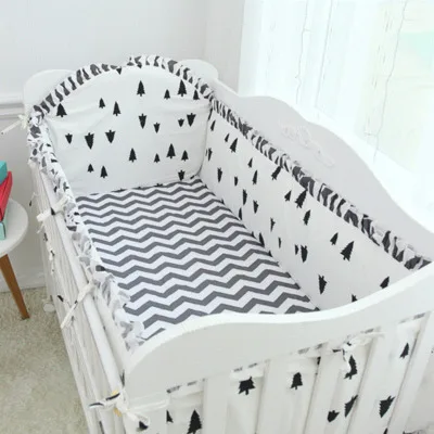 

6pcs pine wave Cotton Baby Crib Bedding Set for Girls Boys Cartoon Washable Baby Bed Linen ,include(bumper+sheet+pillowcase)