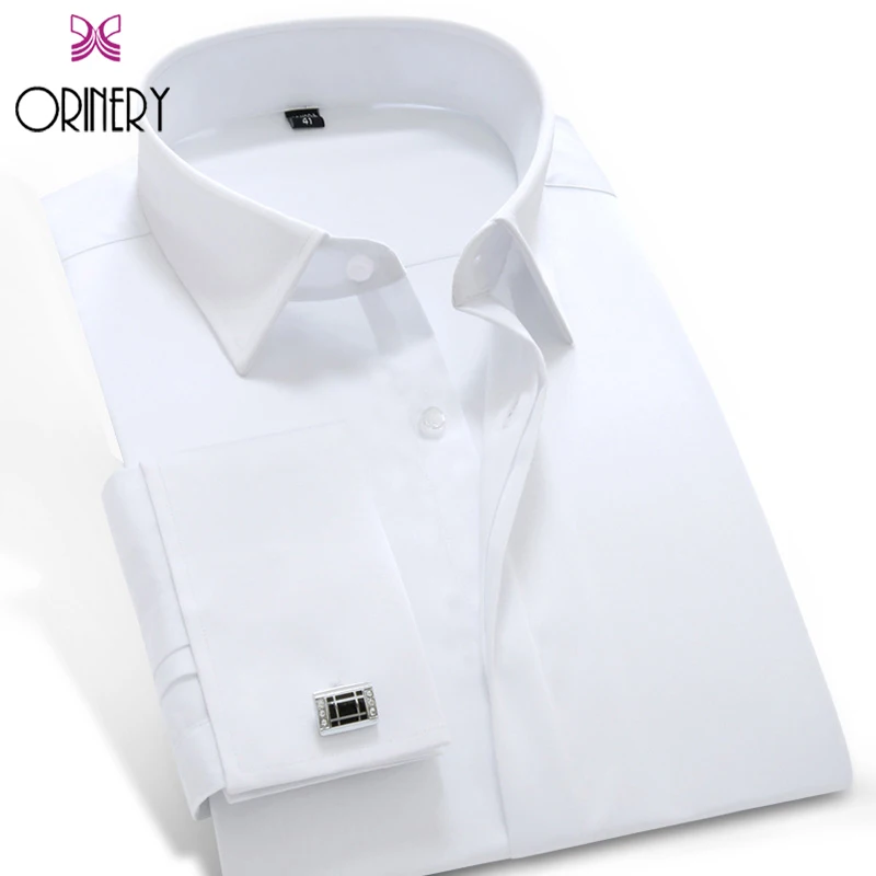 ORINERY 2017 Spring New Designer Men Shirt Long Sleeve French Cuff Dress Shirt with Cufflinks Solid Tuxedo Shirt Brand Clothing