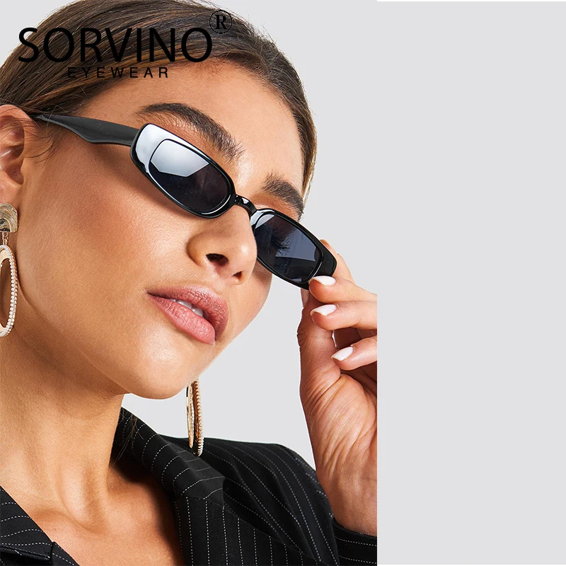 Lady Rectangular Frame Black Eye Sun Glasses Vintage Small Rectangle Sunglasses