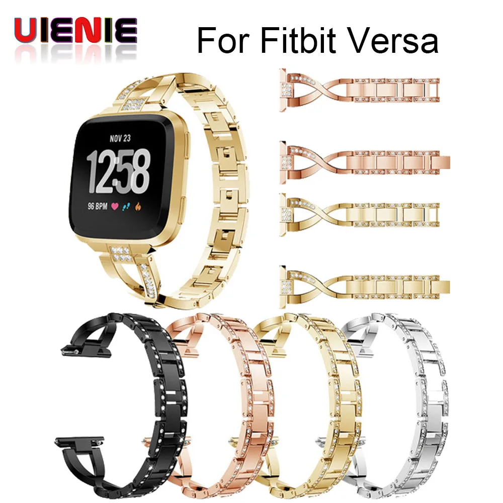 

Hot Crystal Stainless Steel Watch Band Replacement Metal Bracelet Adjustable Wrist strap for Fitbit versa Bands with Rhinestone