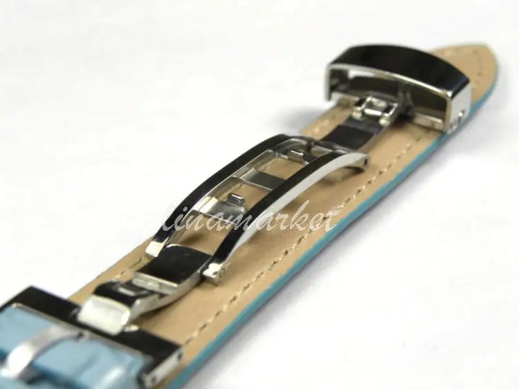 

16mm (Buckle 14mm)Top-Grade stainless steel Butterfly buckle Blue Crocodile pattern Genuine Leather Watchbands BANDS Strap H101