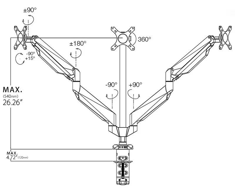 Тройной монитор руки полный движения настольная подставка для крепления подходит для трех ЖК-экранов 1"-27" Максимальная поддержка 10 кг вес на руку