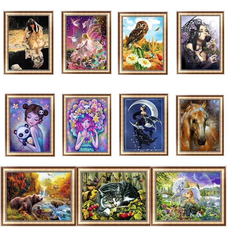 

Diy 5d Diamond Painting Animals and Figures Round Diamond Mosaic Picture Cross Stitch Handmade Gift for Children38*30cm