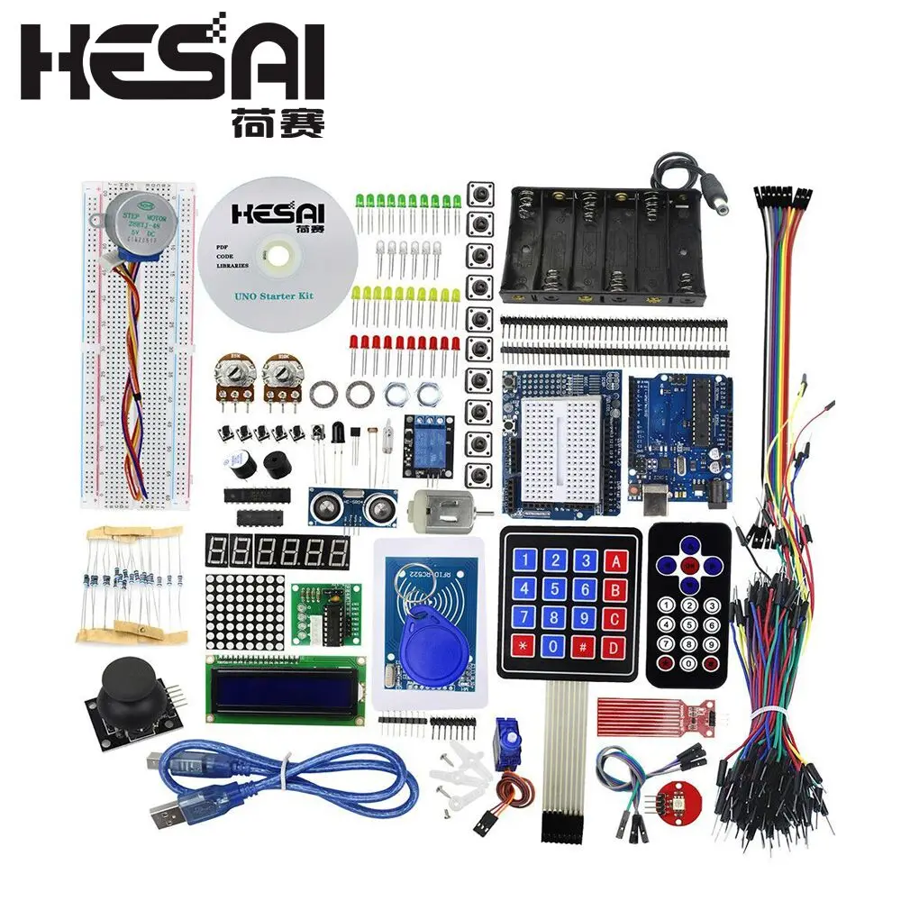 

Starter Kit Uno R3 Breadboard And Holder Step Motor / Servo /1602 LCD / Jumper Wire Uno R3 Starter Kit