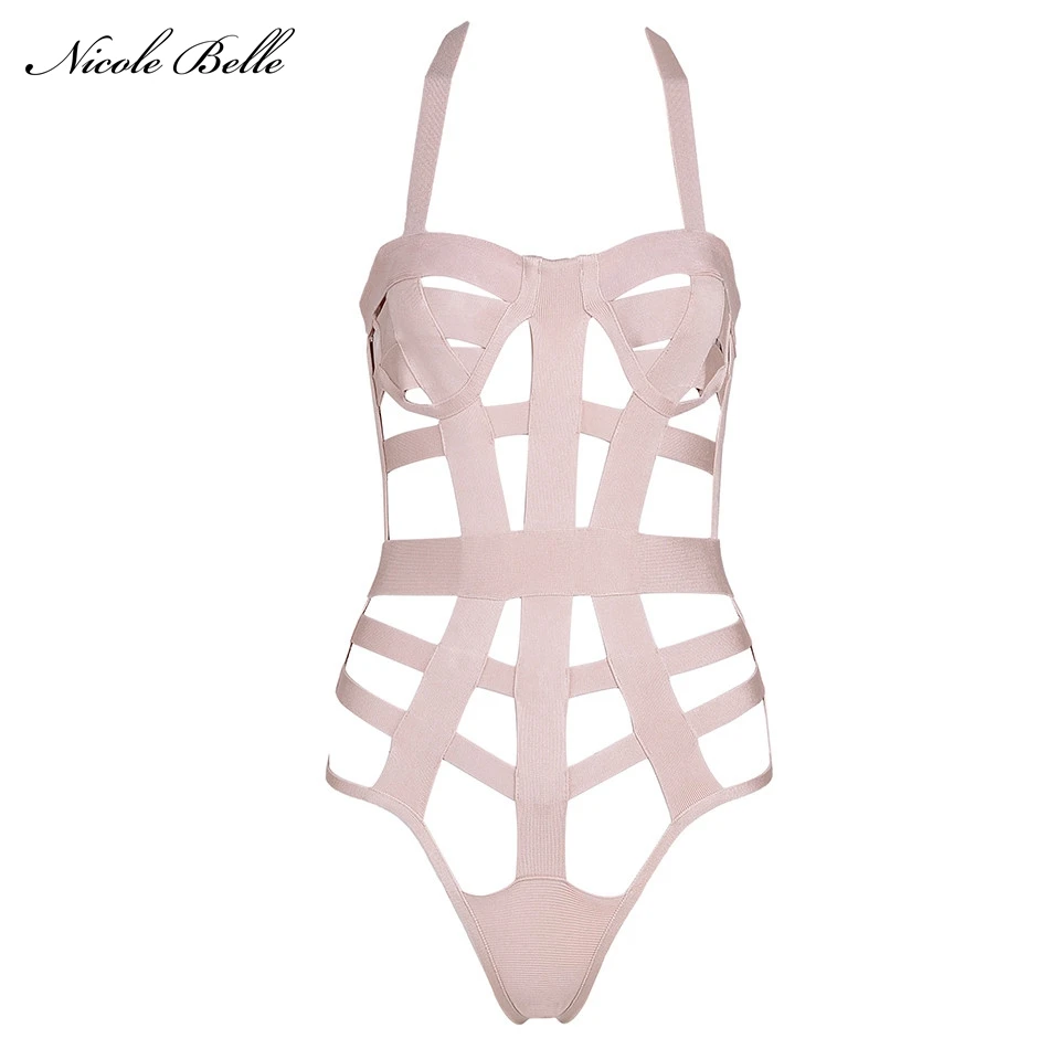 2017-New-summer-Women-Bandage-Bodysuits-sexy-nude-Bodycon-beachwear-hollow-out-halter-solid-Apricot-playsuit