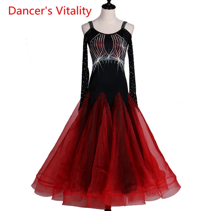 Женская одежда для бальных танцев с длинными рукавами без бретелек, бальное платье для танцев высокого качества, стиль, национальный стандарт, Одежда для танцев
