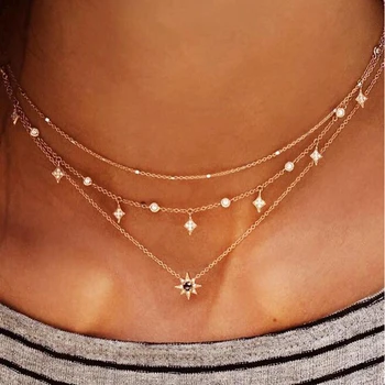 

Tocona Charm Shiny Gem Crystal Star Bead Chain Tassel Pendant Multilayer Clavicle Neckace Women Boho Gold Party Jewelry Gift6568