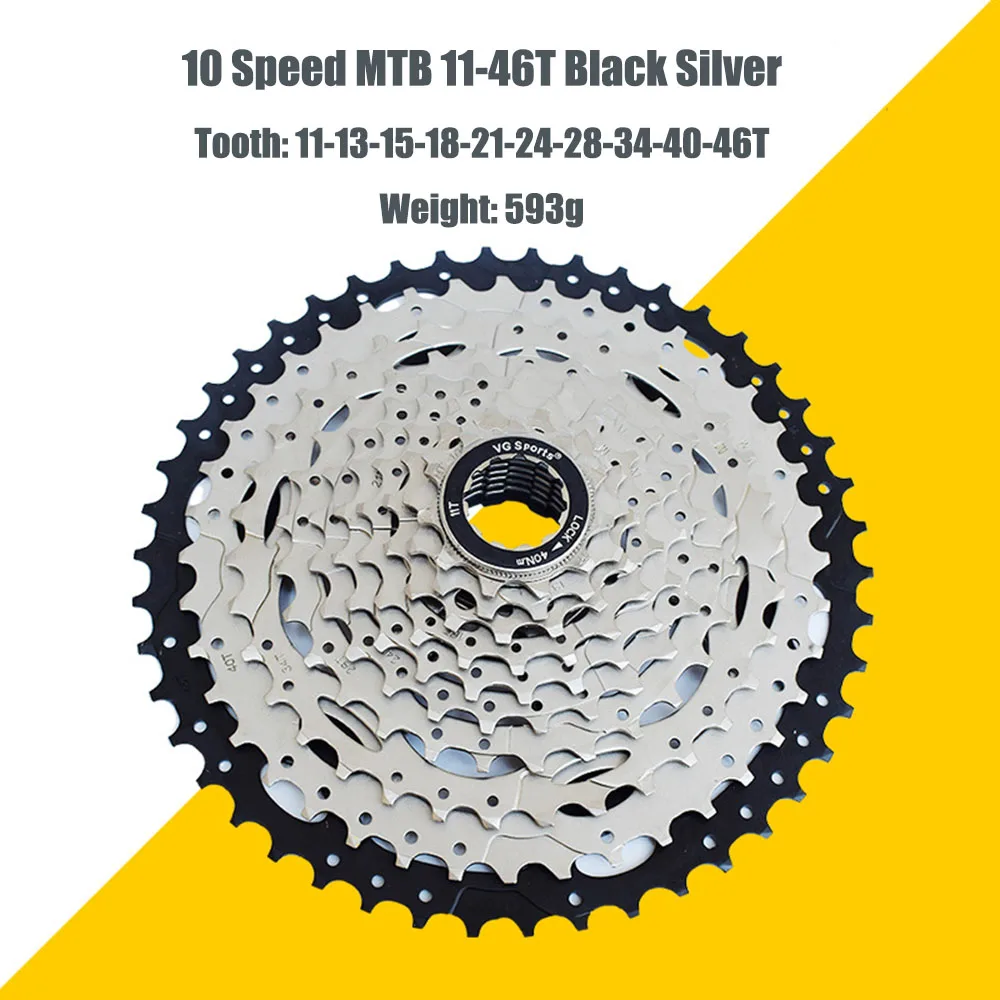 Велосипед MTB Freewheel 10 скоростей 11-32 T/36 T/40 T/42 T/46 T/50 T SRAM дорожный велосипед кассета маховик 10 V cog cdg VG Sports - Цвет: 11-46T Black Silver