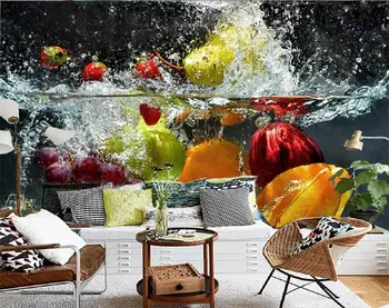 

3d room wallpaper custom photo mural non-woven wall sticker Dynamic water fruit painting room wallpaper for wall 3d