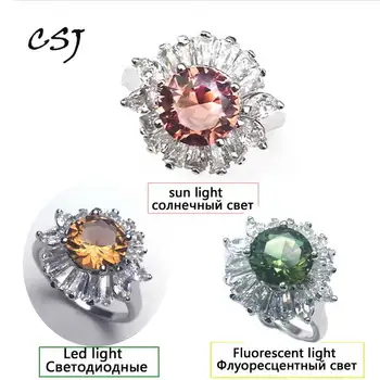

CSJ Elegant Zultanite Ring sterling 925 Silver Round 8MM Created Sultanite Color Change Fine Jewelry Party Wedding for Women