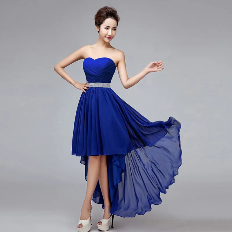 Suosikki без рукавов шифон короткий передний длинный задний бандаж короткое платье для выпускного бала халат de soiree плюс размер Пляжная Вечеринка платье - Цвет: Blue