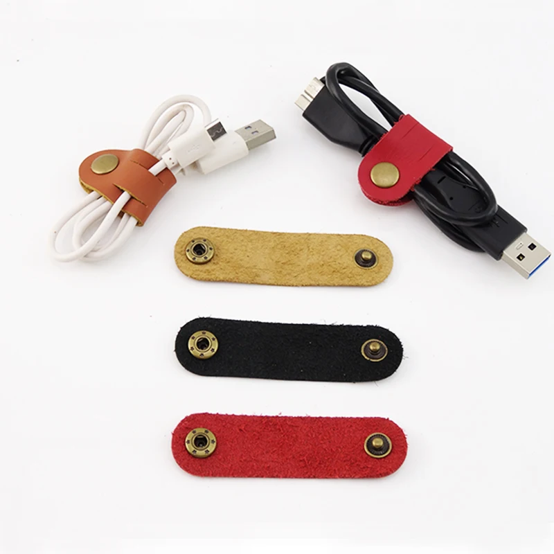 SOROPIN Leather Earphone Cable Holder Organizer USB Data Wire Winder