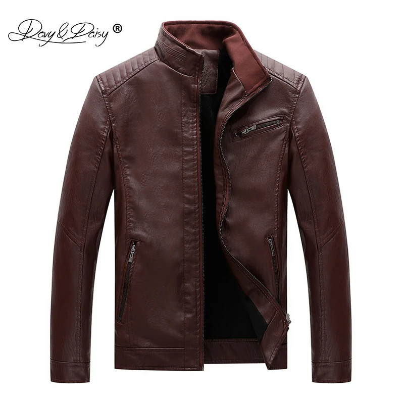 

DAVYDAISY 2019 New Men Jacket Plus Size L-5XL High Quality PU Leather Mans Jackets Black Fleece Fashion Brand Clothing JK102