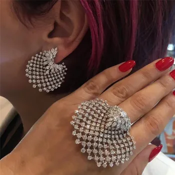 

Ahmed Fashion Bohemian Full Rhinestone Gold Silver Shell Earring&Ring Set for Women New Trend Statement Jewelry Set Gifts