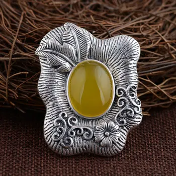 

FNJ 925 Silver Flower Pendant New Fashion Yellow Chalcedony Pure S990 Solid Thai Silver Pendants for Women Men Jewelry Making
